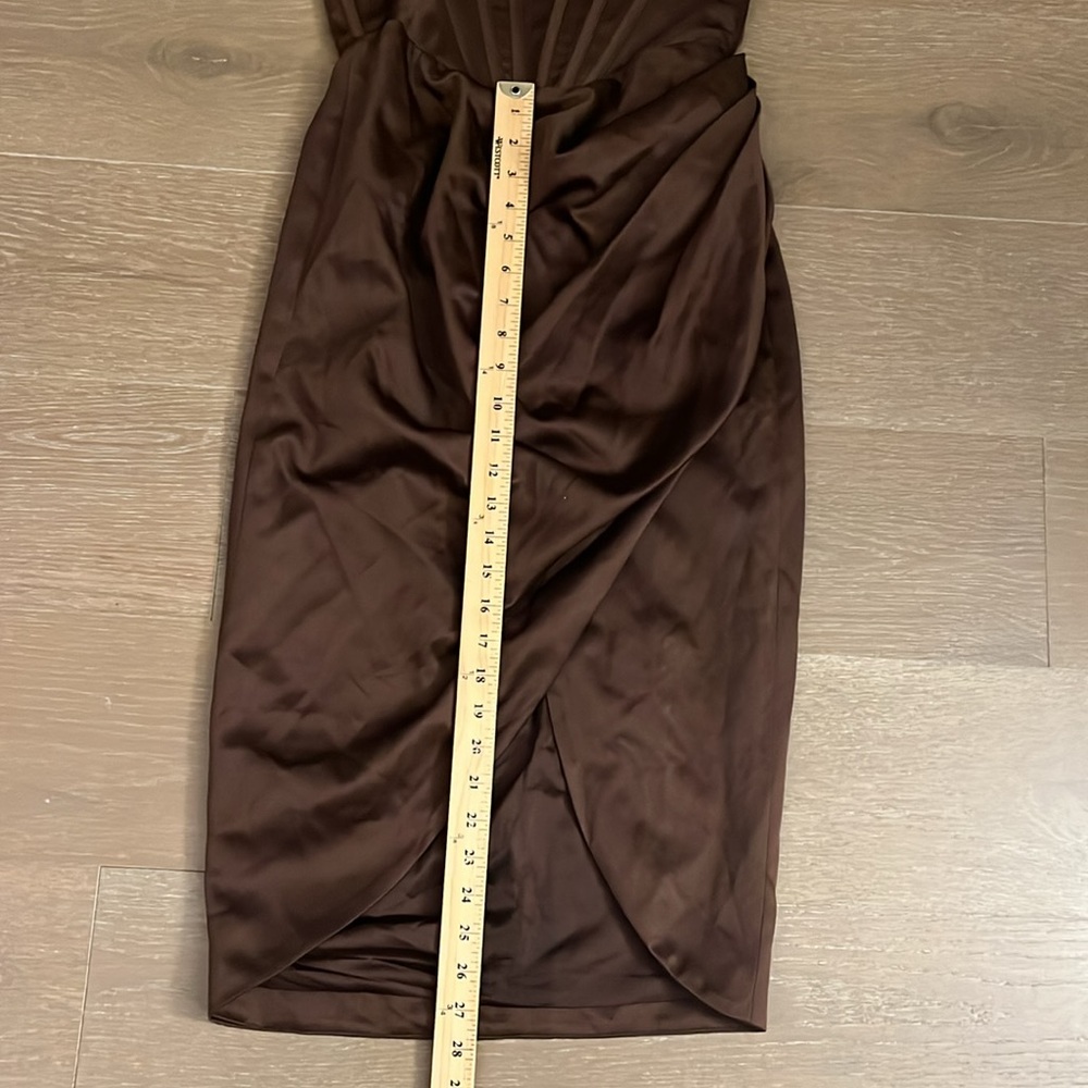 House of CB Faye Chocolate Satin Corset Midi Dress | M - Picture 13 of 14